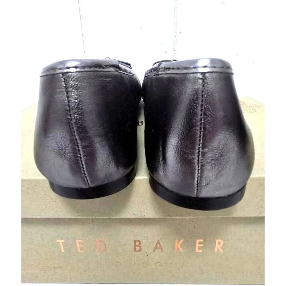 Ted Baker Gunmetal Leather Bow Ballerina Flat Shoe Women's Noraih 40 US 9.5
